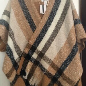 Nine West Tan and Black Plaid Poncho